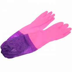 Перчатки пвх "Флора" розовые 50см с резиновым покрытием и удлиненными рукавами ДоброСад 788-431