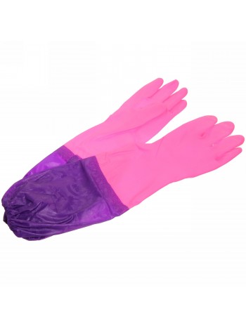Перчатки пвх "Флора" розовые 50см с резиновым покрытием и удлиненными рукавами ДоброСад 788-431