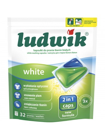 Гелевые капсулы для стирки белых тканей WHITE 2 in 1 caps "Ludwik" 32 шт