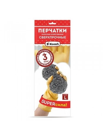 Перчатки хозяйственные латексные сверхпрочные тм Komfi, натуральный, размер  L