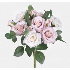Роза букет искусственный бело- розовый х7 36 см