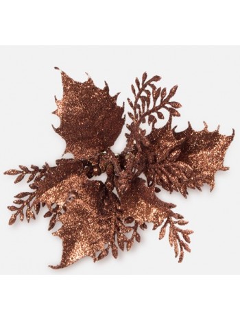 Пуансеттия с блестками на клипсе коричневая цветок искусственный 14см