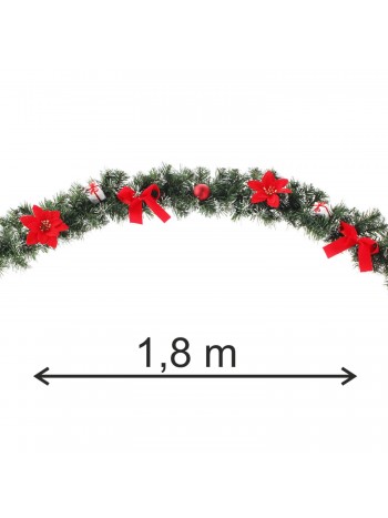 Гирлянда рождественская еловая 1,8м декор красный с пуансеттией