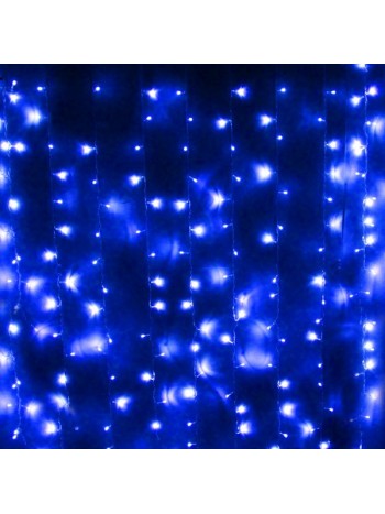 Гирлянда для дома ЗАНАВЕС ш1,5* в2,5 м 360 ламп LED, прозрач.пров, 8 реж, IP-20, Синий (соедиение) 131-031