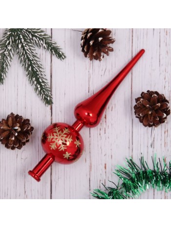 Верхушка на ёлку 23 см "Снежинка", красный/золото 201-1048